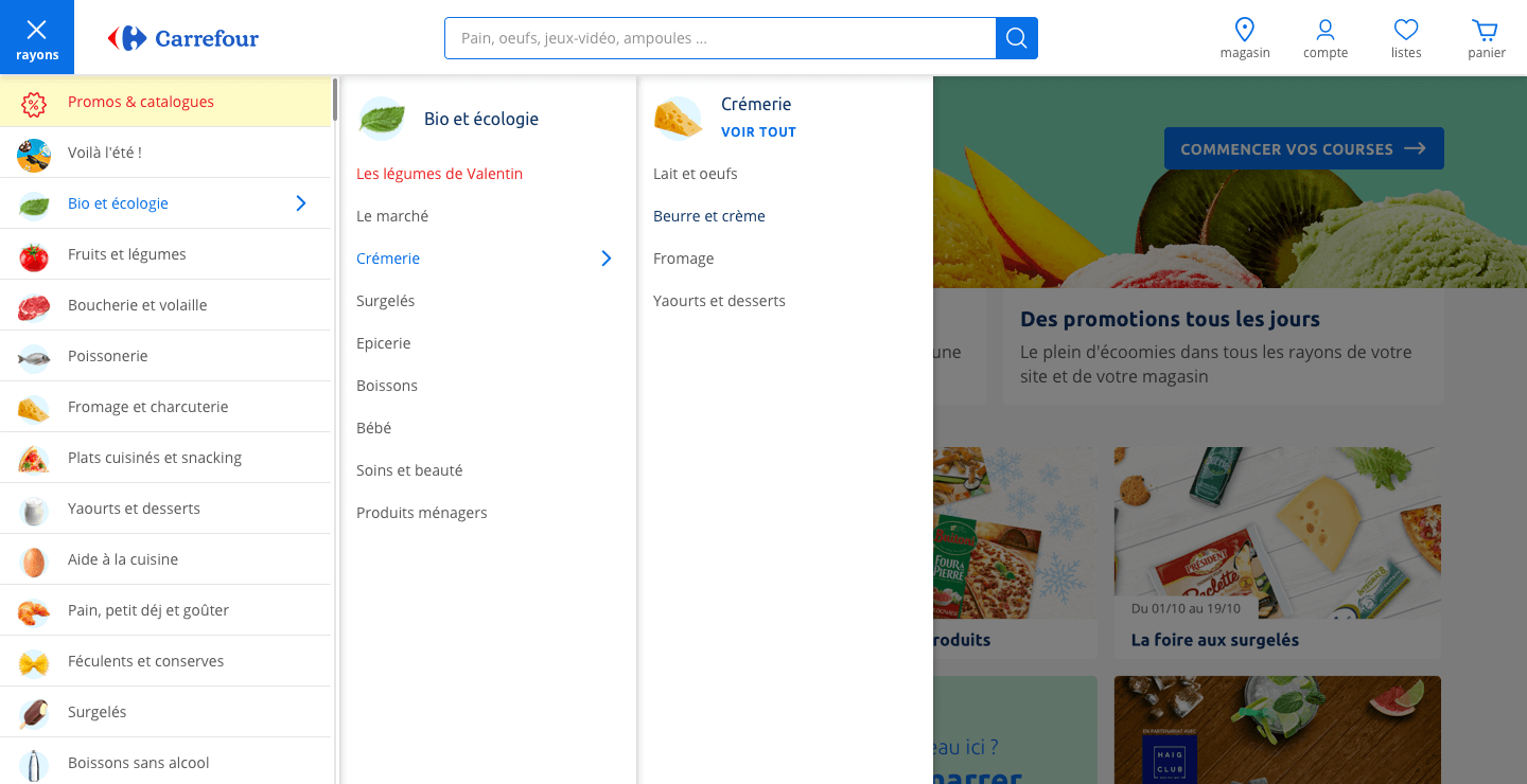 Nouvelle navigation Desktop de Carrefour