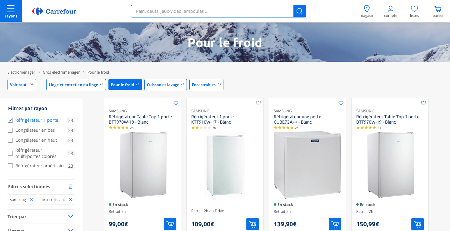 Nouvelle navigation sur fiche produits de Carrefour